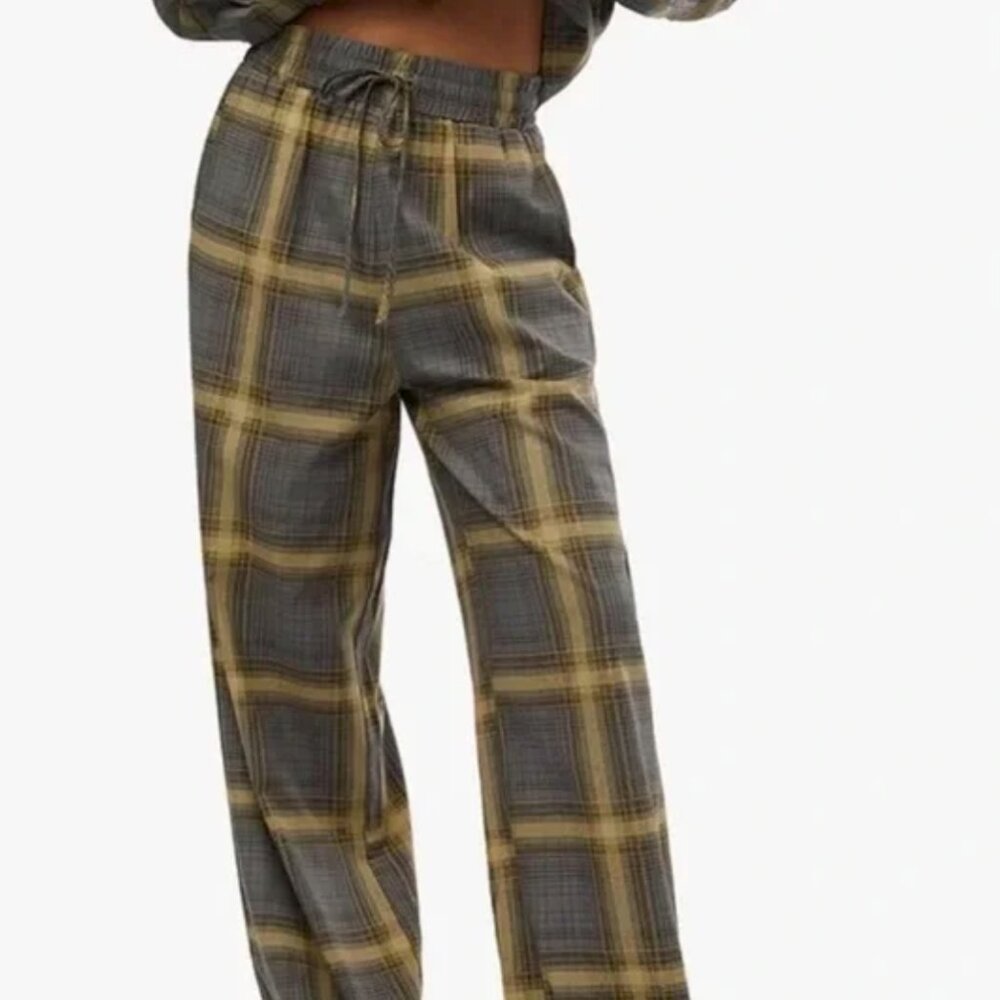 We Wore What Pajama Pants Womens Size Medium Plaid Pull On Deep Sage Multi